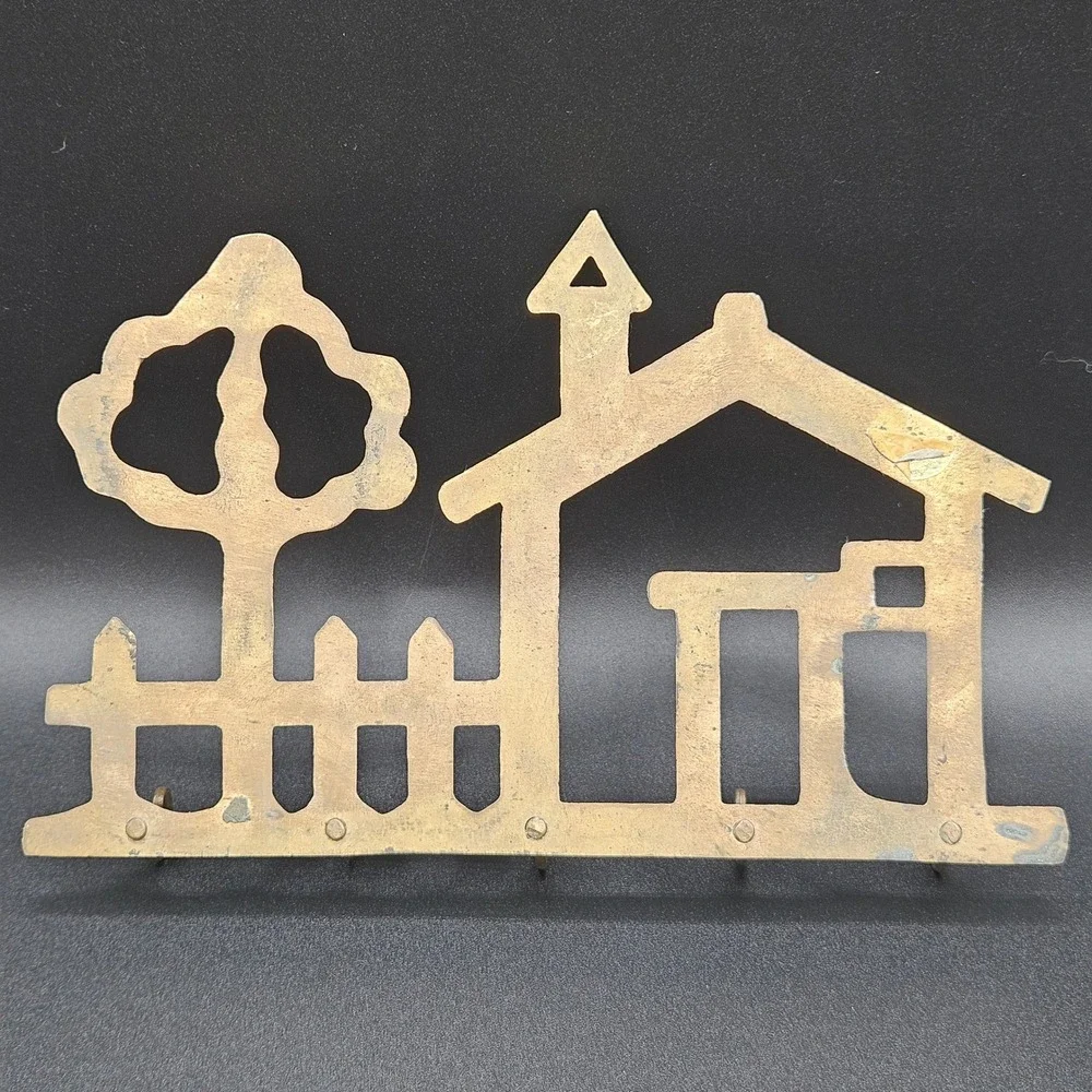 Vintage Price Products Solid Brass House Tree Fence Key Rack Wall Hook 5-Hook